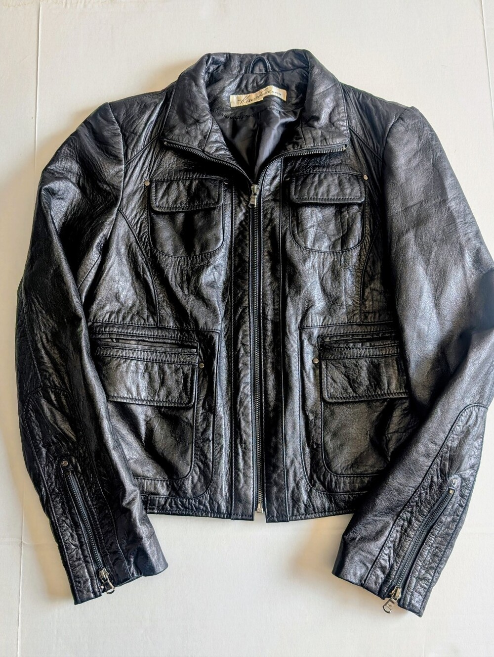 Vintage Kenneth Cole Black Leather Moto Jacket Womenโs (M)